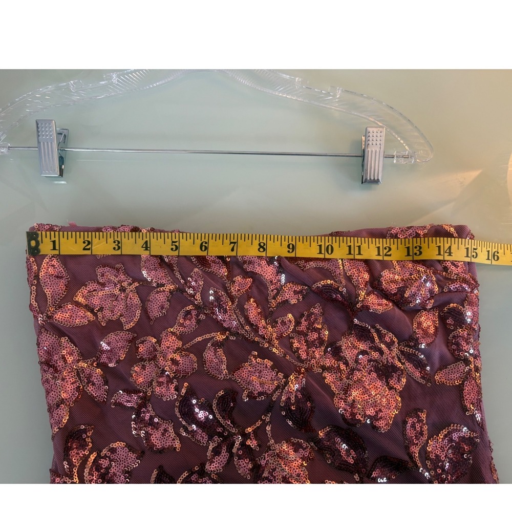 Windsor Rose Gold Sequin Strapless Cocktail Dress Mauve Floral Mini SzS - Picture 6 of 9